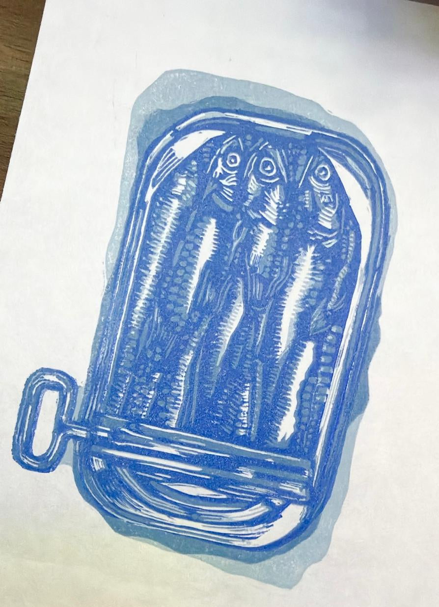 Tin of Sardines linocut