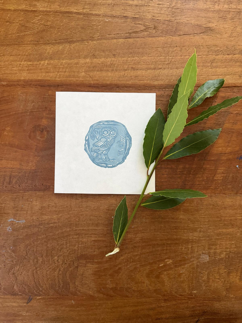Athenian owl wisdom amulet coin linoprint