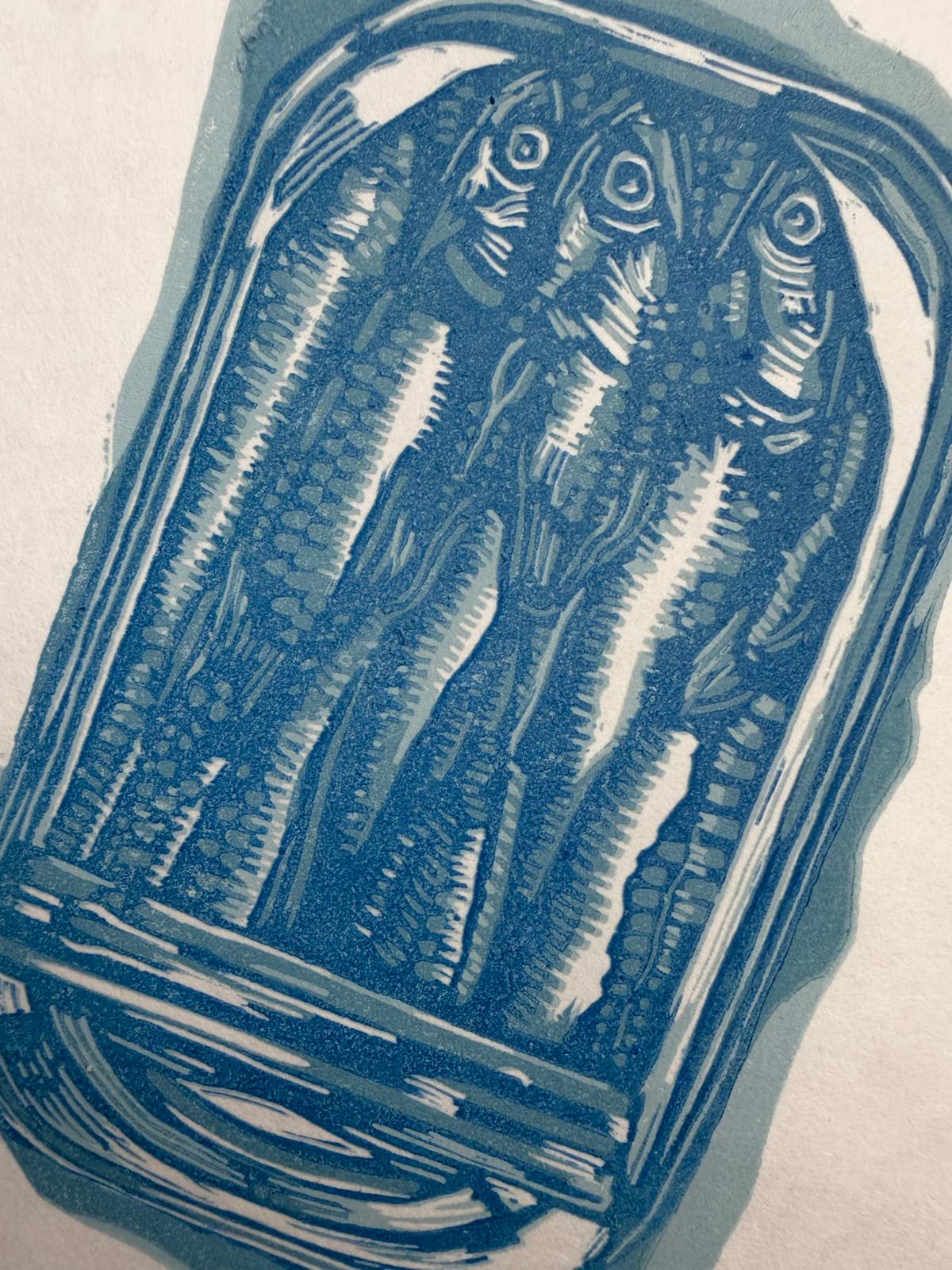 Tin of Sardines linocut