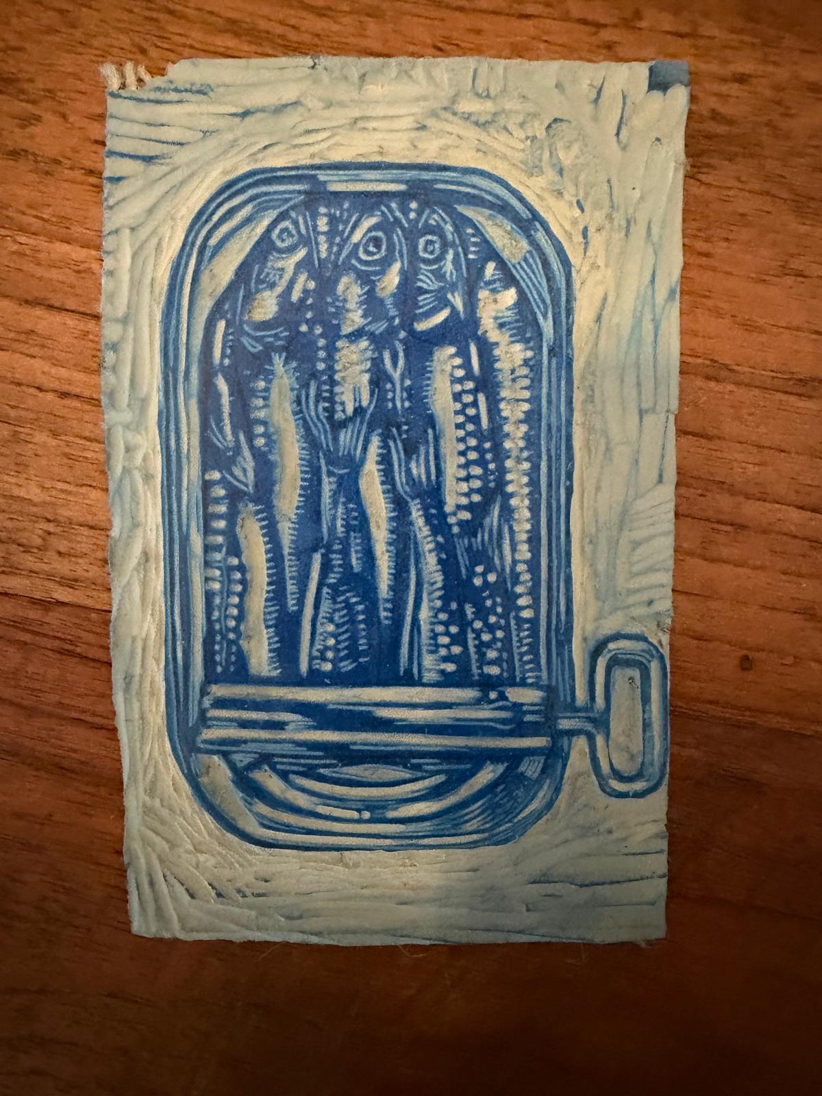 Tin of Sardines linocut